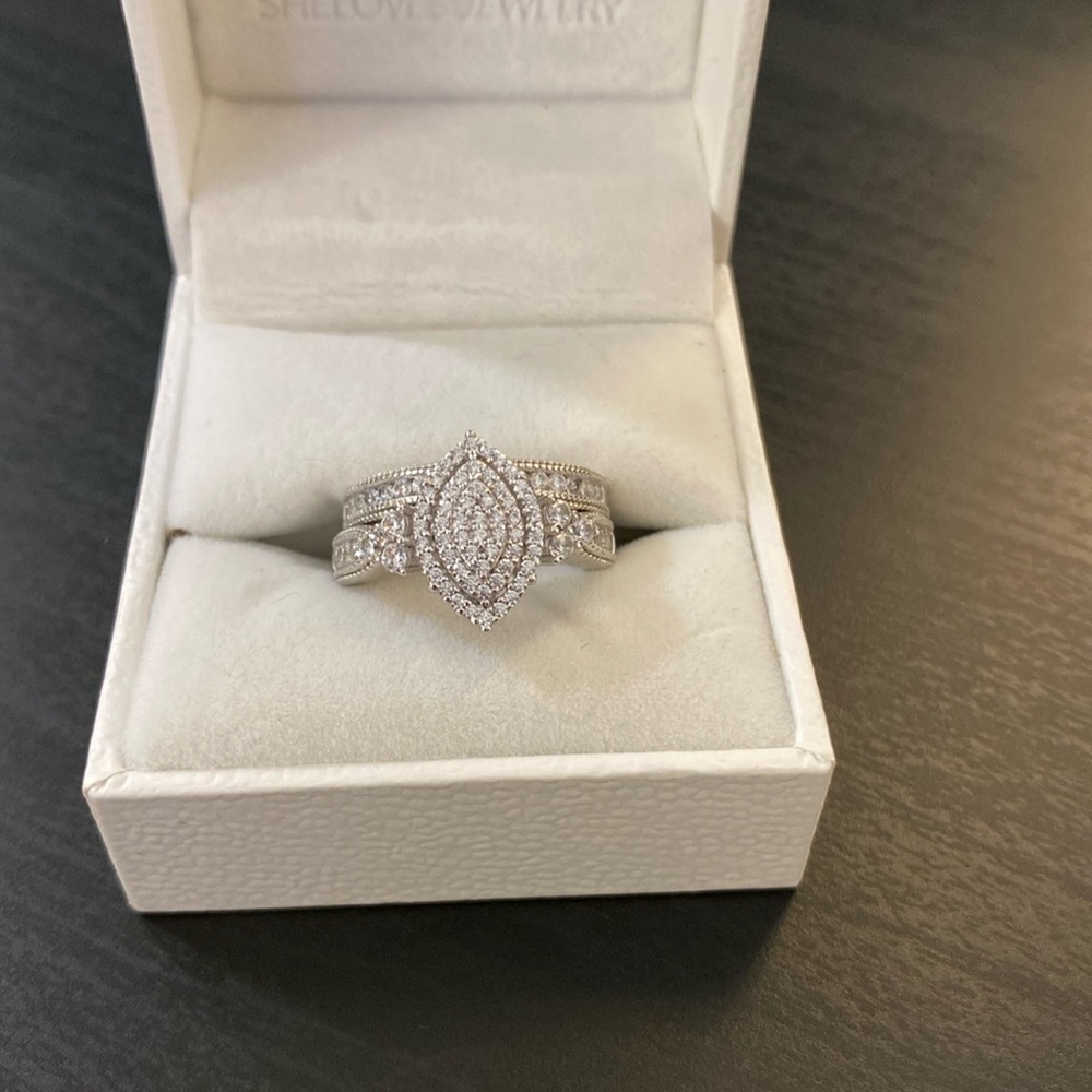 Marquise Shape Engagement Wedding Rings Set White CZ 925 Sterling Silver